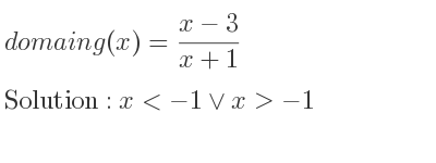 The domain of g(x)=(x-3)/(x+1) is x<-1\lor x>-1